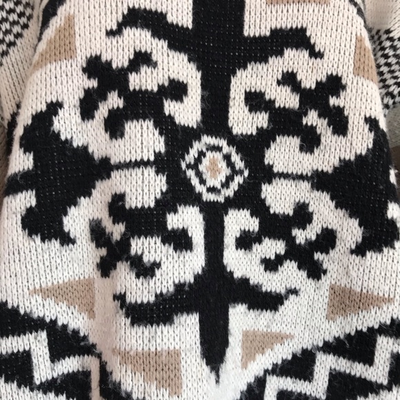 Vintage Adele Oversized Knit Geometric Snowflake Sweater Beige Black - Picture 4 of 10